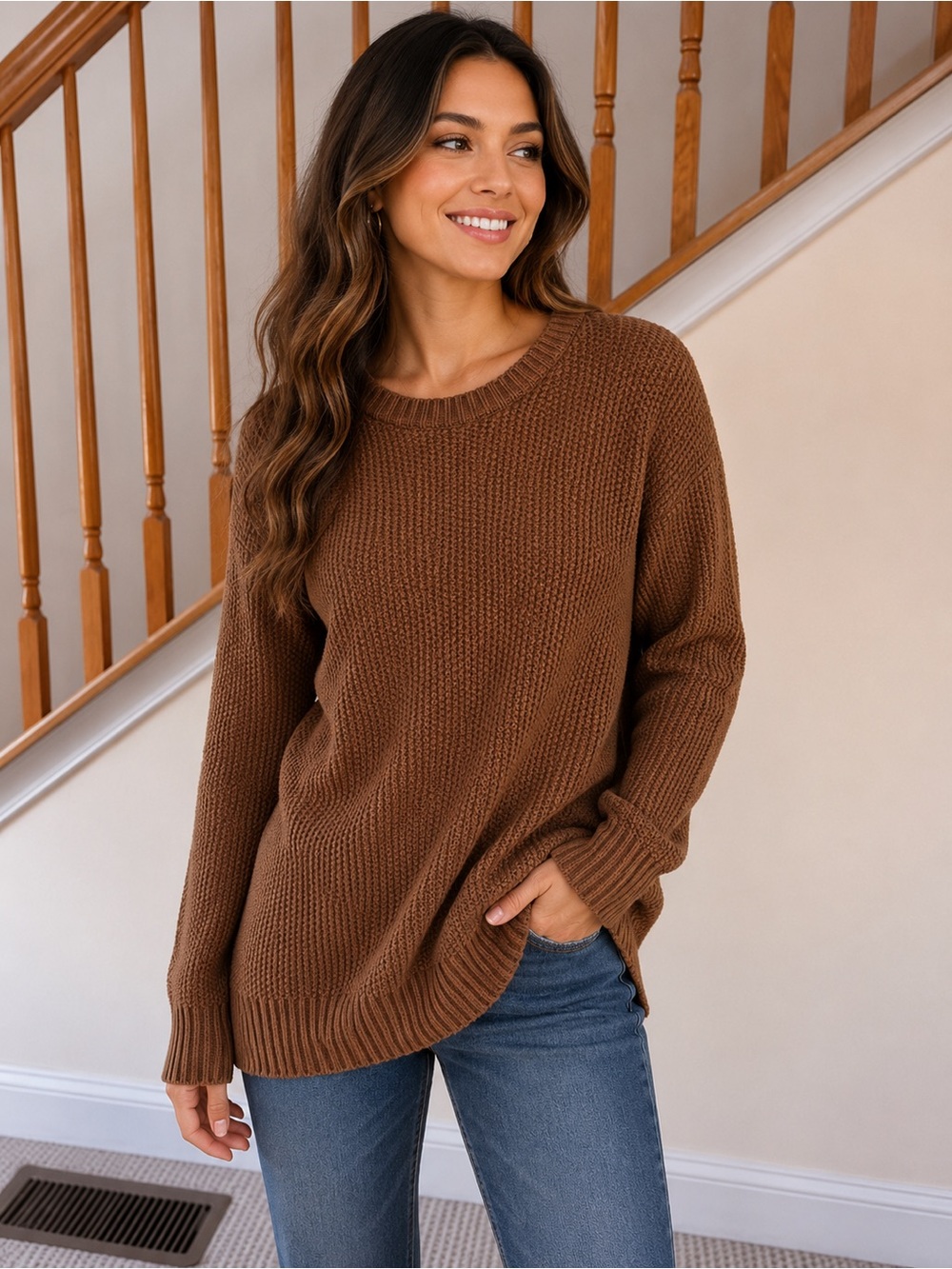 Old Navy Chocolate Brown Ribbed Crewneck Sweater